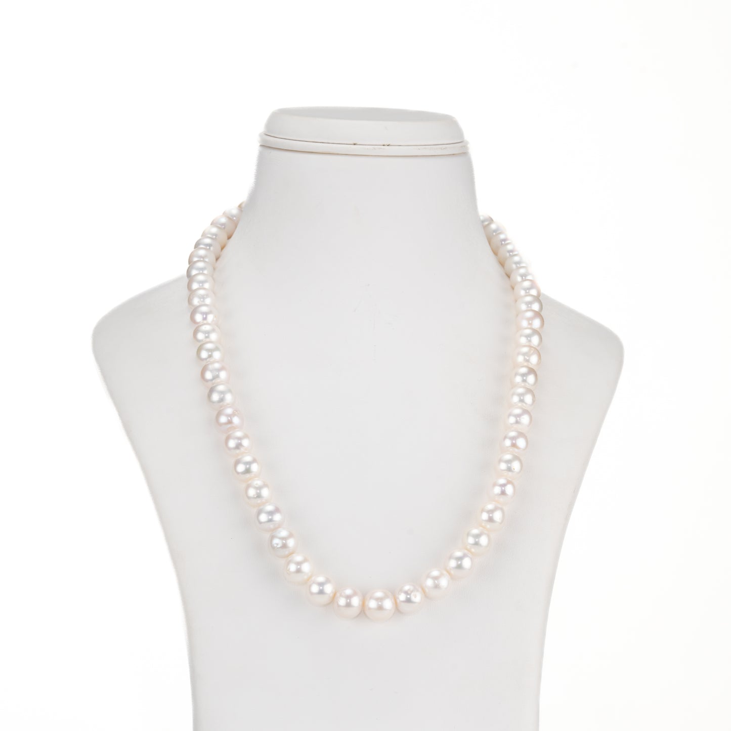 9.0-10.0mm White Round Freshwater Pearl Necklace Set - AAA Quality