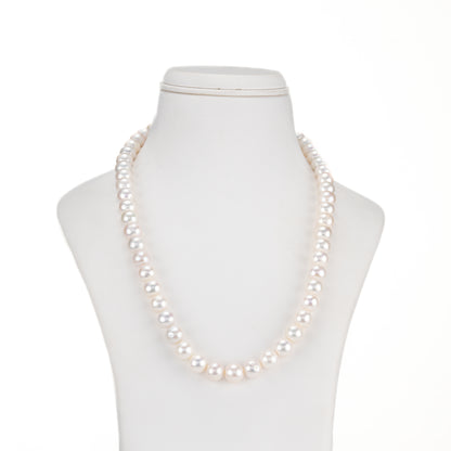 9.0-10.0mm White Round Freshwater Pearl Necklace Set - AAA Quality