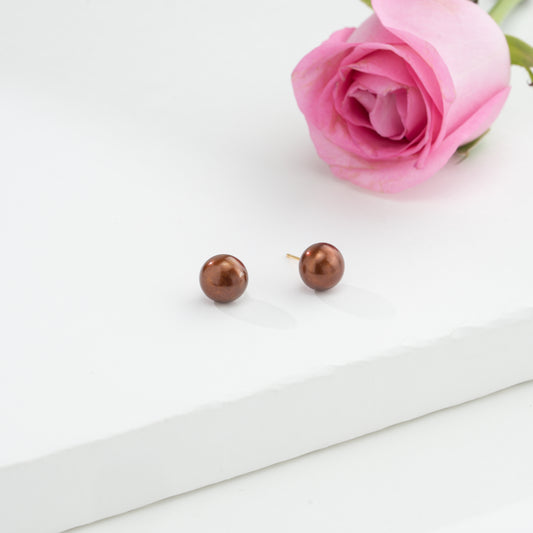 Bronze Button Pearl Stud Earrings