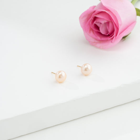 Pink Button Pearl Stud Earrings