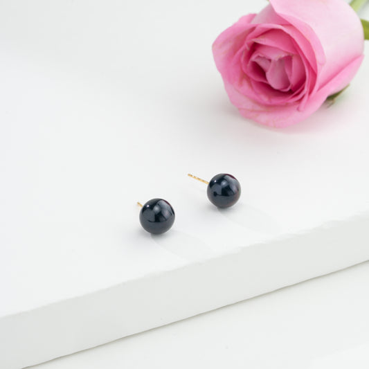 Black Button Pearl Stud Earrings