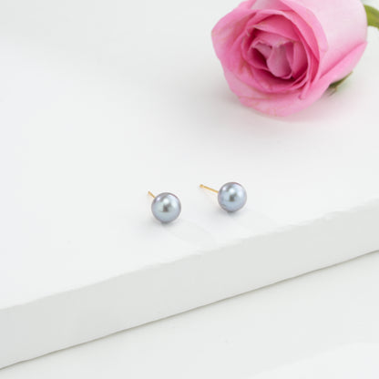 Grey Button Pearl Stud Earrings