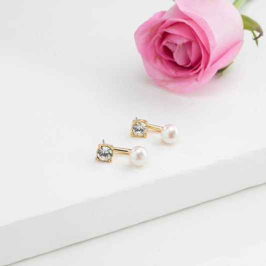 Designer White Stone Pearl Stud Earrings