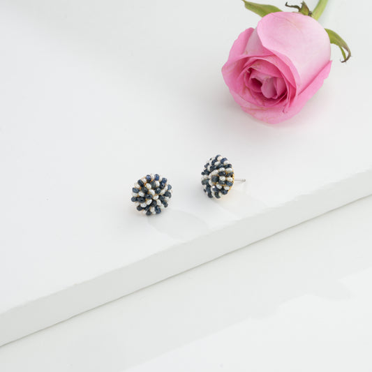 Blue Sapphire Seed Pearl Stud Earrings
