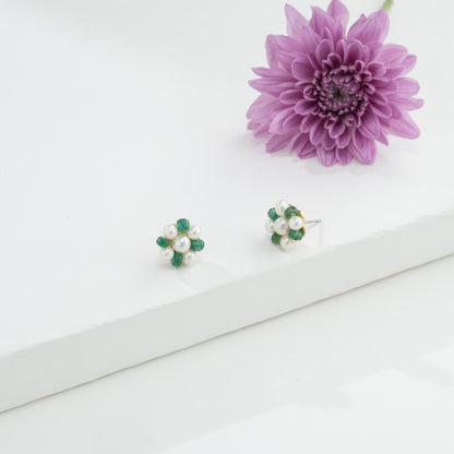 Natural Emerald Near Round Stud Earrings