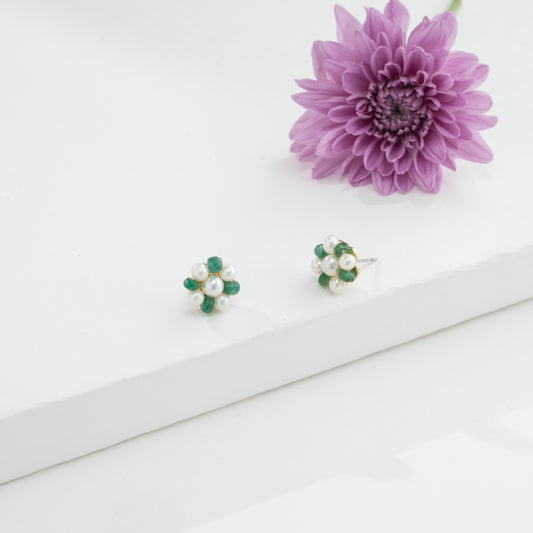Natural Emerald Near Round Stud Earrings