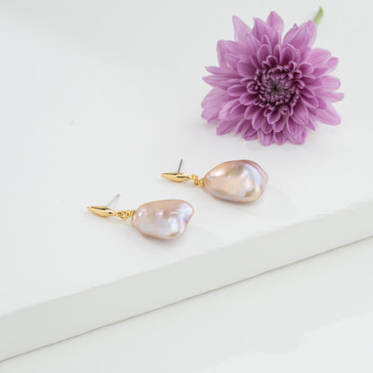 Pink Baroque Hanging Pearl  Earrings