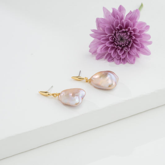 Pink Baroque Hanging Pearl  Earrings