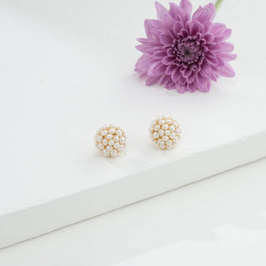 White Rice Pearl Stud Earrings