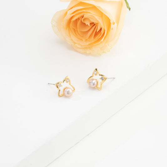 Edgy Pink Pearl Stud Earrings