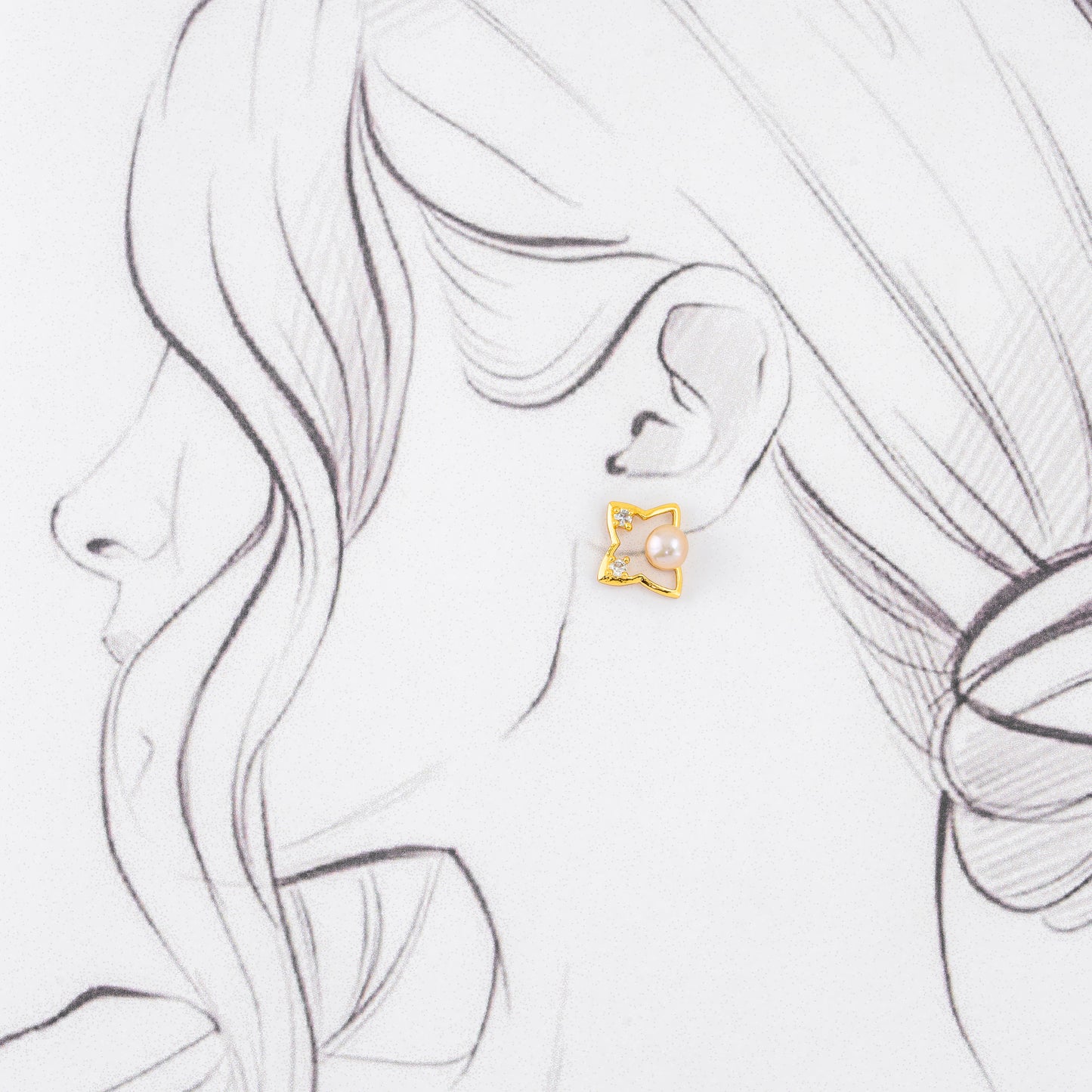 Edgy Pink Pearl Stud Earrings