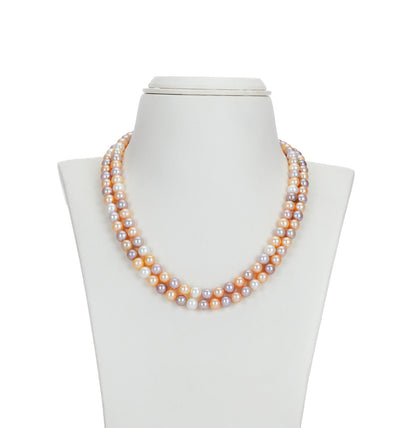 7.0-8.0mm Multicolor Round Freshwater Pearl Necklace Set - AAA Quality
