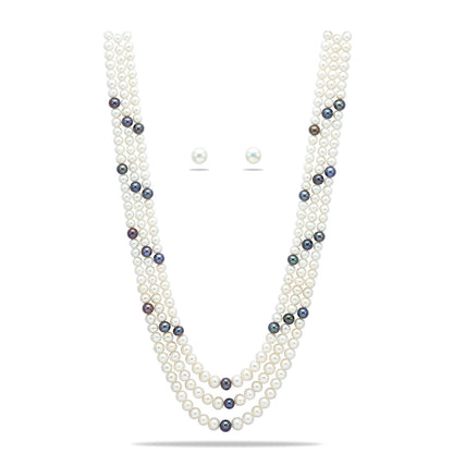 6.0-7.0mm Near Round Multicolor Freshwater Pearl Necklace Set - A Quality