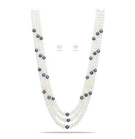 6.0-7.0mm Near Round Multicolor Freshwater Pearl Necklace Set - A Quality