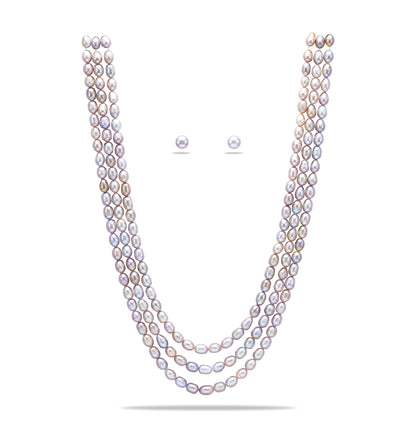 8.0-9.0mm Pink Drop Freshwater Pearl Necklace Set - A Quality