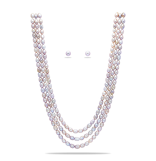 8.0-9.0mm Pink Drop Freshwater Pearl Necklace Set - A Quality