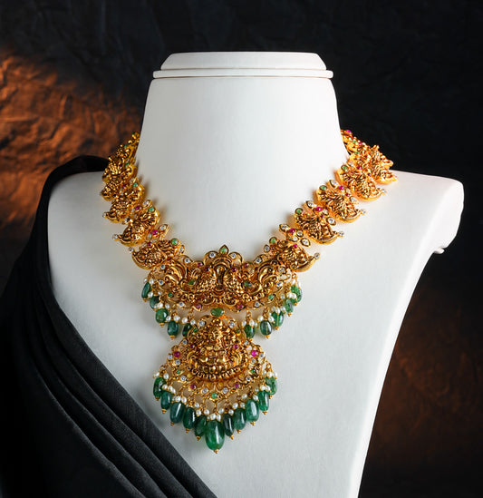 Traditional Ruby Emerald Gold Necklace Set