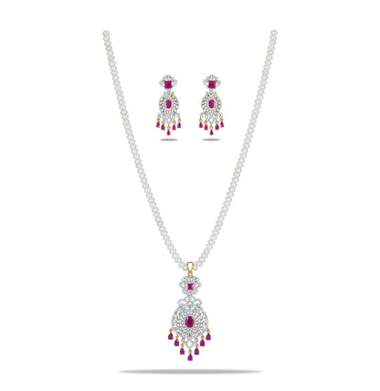 Cherished Red Stone Pearl Necklace Set
