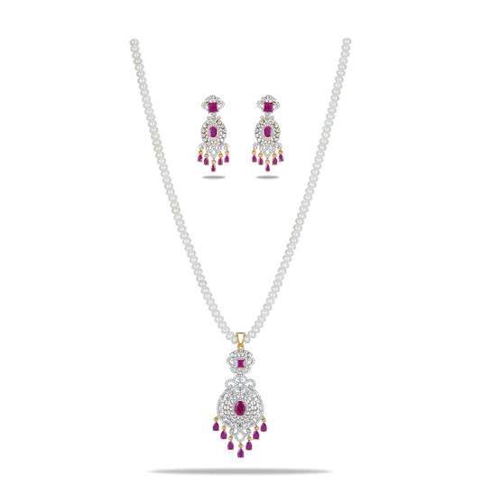Cherished Red Stone Pearl Necklace Set
