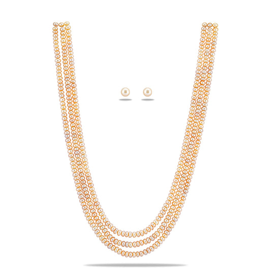 3.0-4.0mm Freshwater Pink Button Pearl Necklace Set - AA Quality