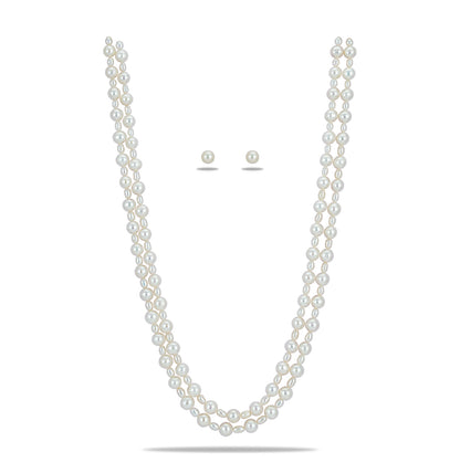 7.0-8.0mm White Fancy Freshwater Pearl Necklace Set - AA Quality