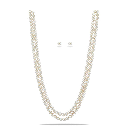 6.0-7.0mm White Near Round Freshwater Pearl Necklace Set - AA Quality