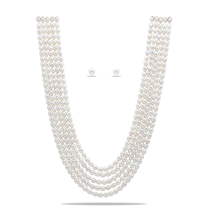7.0-8.0mm White Drop Freshwater Pearl Necklace Set - A Quality