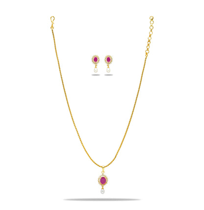 Luminous Red Color Stone Freshwater Pearl Necklace Set
