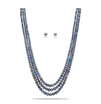 Grading Near Round Dark Blue Freshwater Pearl Necklace Set - AA Quality