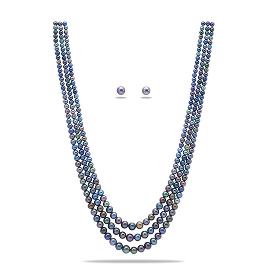 Grading Near Round Dark Blue Freshwater Pearl Necklace Set - AA Quality