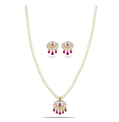 Majestic Red Stone Freshwater Pearl Necklace Set