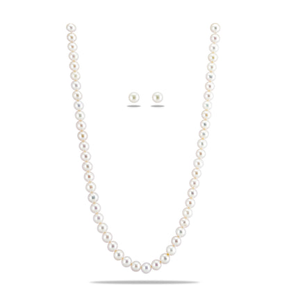 9.0-10.0mm White Round Freshwater Pearl Necklace Set - AAA Quality