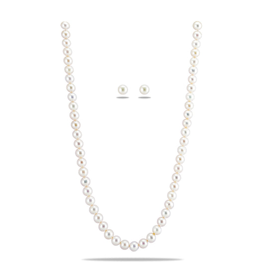 9.0-10.0mm White Round Freshwater Pearl Necklace Set - AAA Quality