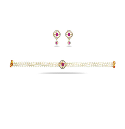 Exotic Red Stone Freshwater  Pearl Choker Set