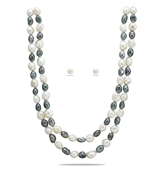 12.0-13.0mm Semi Baroque  Multicolor Freshwater Pearl Necklace Set - A Quality
