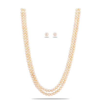6.0-7.0mm Near Round Pink Freshwater Pearl Necklace Set - AA Quality