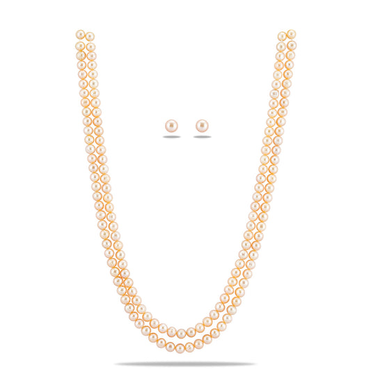 6.0-7.0mm Near Round Pink Freshwater Pearl Necklace Set - AA Quality