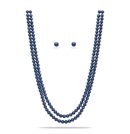 6.0-7.0mm Near Round Black Freshwater Pearl Necklace Set - A Quality