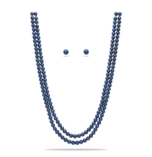 6.0-7.0mm Near Round Black Freshwater Pearl Necklace Set - A Quality