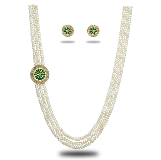 Charming Green Stone Side Piece Freshwater Pearl Necklace Set