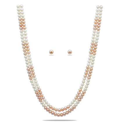 6.0-7.0mm Near Round Multicolor Freshwater Pearl Necklace Set - AA Quality