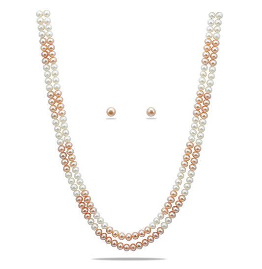 6.0-7.0mm Near Round Multicolor Freshwater Pearl Necklace Set - AA Quality