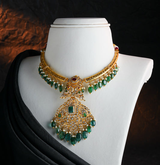 Royal Stone Emerald Ruby Gold Necklace Set