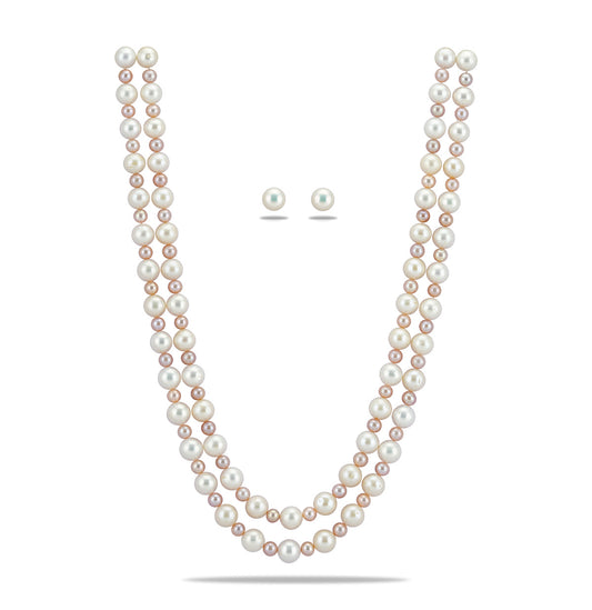 9.0-10.0mm Near Round Multicolor Freshwater Pearl Necklace Set - AA Quality