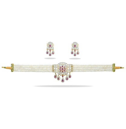 Alluring Red Stone Freshwater Pearl Choker Set
