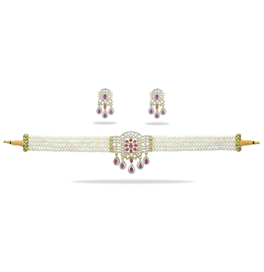 Alluring Red Stone Freshwater Pearl Choker Set