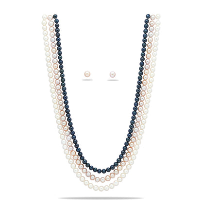 6.0-7.0mm Near Round Tricolor Freshwater Pearl Necklace Set - A Quality