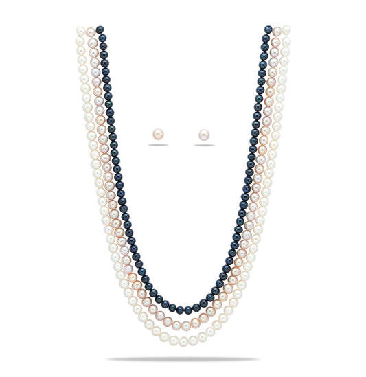 6.0-7.0mm Near Round Tricolor Freshwater Pearl Necklace Set - A Quality