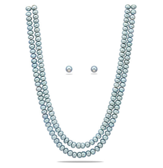 6.0-7.0mm Grey Button Freshwater Pearl Necklace Set - A Quality