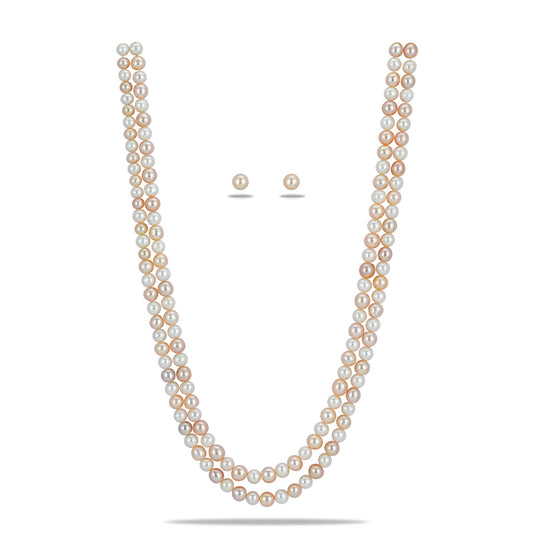 7.0-8.0mm Round Multicolor Freshwater Pearl Necklace Set - A Quality